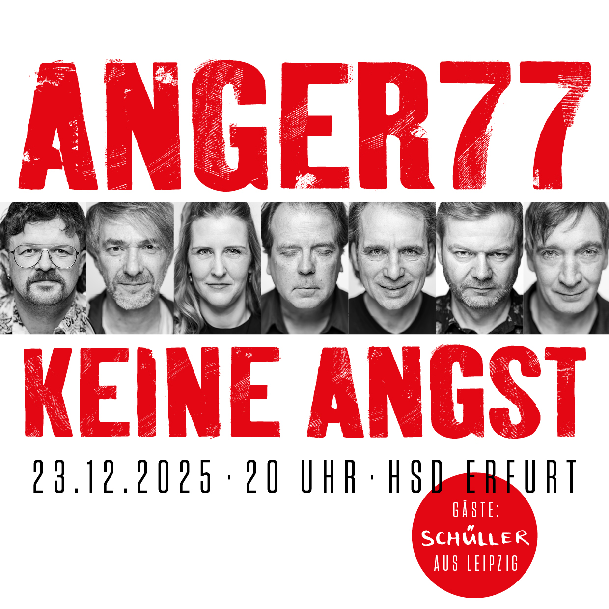 Ankündigung für das Jubiläumskonzert zu 25 Jahre Keine Angst am 23. Dezember 2025 im HSD Erfurt